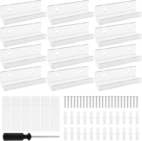 12 Pack Clear Vinyl Record Shelf Wall Mount, 4 Inch Floating Acrylic Album Record Holder Records Shelves for Displaying Daily LP, CD Listening(COLOR:clear) in Kuwait