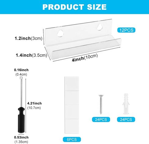 12 Pack Clear Vinyl Record Shelf Wall Mount, 4 Inch Floating Acrylic Album Record Holder Records Shelves for Displaying Daily LP, CD Listening(COLOR:clear) in Kuwait