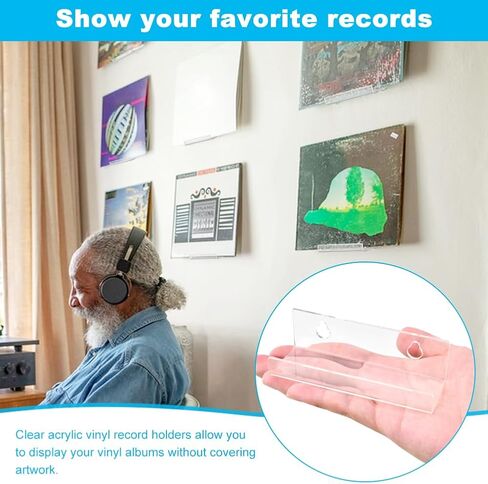 12 Pack Clear Vinyl Record Shelf Wall Mount, 4 Inch Floating Acrylic Album Record Holder Records Shelves for Displaying Daily LP, CD Listening(COLOR:clear) in Kuwait