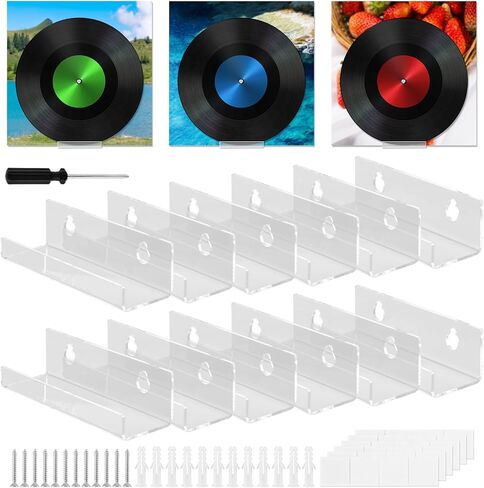 12 Pack Clear Vinyl Record Shelf Wall Mount, 4 Inch Floating Acrylic Album Record Holder Records Shelves for Displaying Daily LP, CD Listening(COLOR:clear) in Kuwait