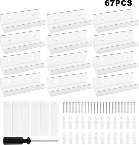 12 Pack Clear Vinyl Record Shelf Wall Mount, 4 Inch Floating Acrylic Album Record Holder Records Shelves for Displaying Daily LP, CD Listening(COLOR:clear) in Kuwait