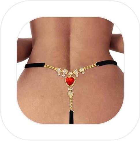 Summer Beach Crystal Heart Pendant Thong Panties Rhinestone Chain Thong G String Sexy Bikini Rhinestone Heart Waist Body Chain Jewelry for Women in Saudi Arabia