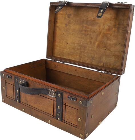 Wooden Suitcase, Wooden Chest Wood Storage Box with Handle, Portable Vintage Multifunctional Wood Storage Trunk Handbag for Clothes Toys Photo Prop, Wood Decorative Suitcases in Saudi Arabia