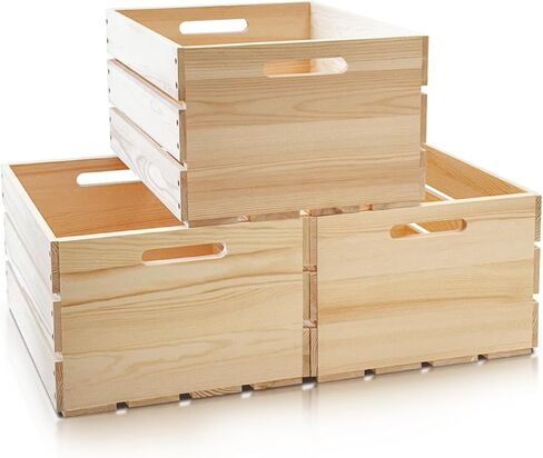 3 عبوات من الصناديق الخشبية الكبيرة بمقابض، صناديق خشب الصنوبر الصلب الطبيعي للتخزين والديكور، قفص حليب خشبي للمزرعة، صندوق تخزين سجل الفينيل in Kuwait