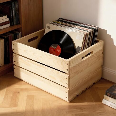 3 عبوات من الصناديق الخشبية الكبيرة بمقابض، صناديق خشب الصنوبر الصلب الطبيعي للتخزين والديكور، قفص حليب خشبي للمزرعة، صندوق تخزين سجل الفينيل in Kuwait