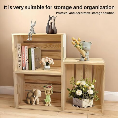 3 عبوات من الصناديق الخشبية الكبيرة بمقابض، صناديق خشب الصنوبر الصلب الطبيعي للتخزين والديكور، قفص حليب خشبي للمزرعة، صندوق تخزين سجل الفينيل in Kuwait