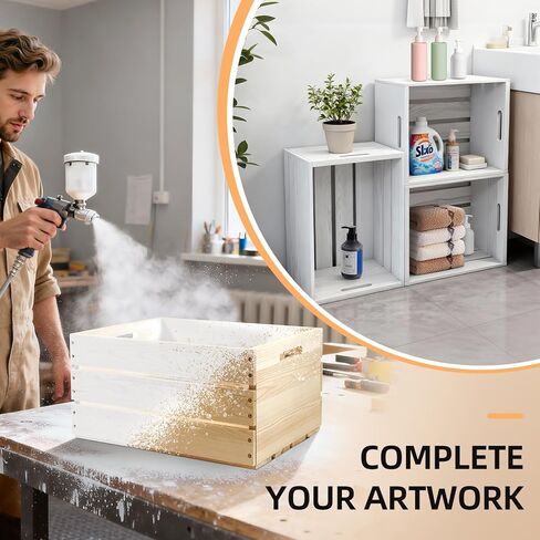 3 عبوات من الصناديق الخشبية الكبيرة بمقابض، صناديق خشب الصنوبر الصلب الطبيعي للتخزين والديكور، قفص حليب خشبي للمزرعة، صندوق تخزين سجل الفينيل in Kuwait