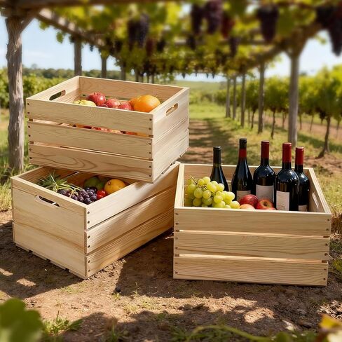 3 عبوات من الصناديق الخشبية الكبيرة بمقابض، صناديق خشب الصنوبر الصلب الطبيعي للتخزين والديكور، قفص حليب خشبي للمزرعة، صندوق تخزين سجل الفينيل in Kuwait