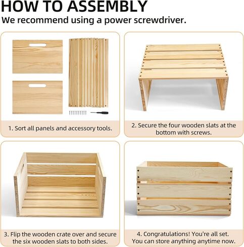 3 عبوات من الصناديق الخشبية الكبيرة بمقابض، صناديق خشب الصنوبر الصلب الطبيعي للتخزين والديكور، قفص حليب خشبي للمزرعة، صندوق تخزين سجل الفينيل in Kuwait
