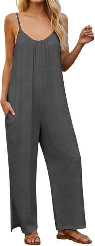 Linen Jumpsuits for Women 2026 Summer Casual Sleeveless Wide Leg One Piece Boho Romper Beach Vacation Outfits in Saudi Arabia