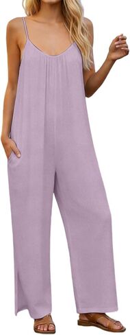 Linen Jumpsuits for Women 2026 Summer Casual Sleeveless Wide Leg One Piece Boho Romper Beach Vacation Outfits in Saudi Arabia