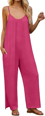 Linen Jumpsuits for Women 2026 Summer Casual Sleeveless Wide Leg One Piece Boho Romper Beach Vacation Outfits in Saudi Arabia
