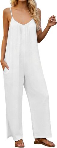 Linen Jumpsuits for Women 2026 Summer Casual Sleeveless Wide Leg One Piece Boho Romper Beach Vacation Outfits in Saudi Arabia