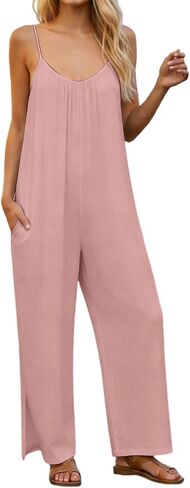 Linen Jumpsuits for Women 2026 Summer Casual Sleeveless Wide Leg One Piece Boho Romper Beach Vacation Outfits in Saudi Arabia