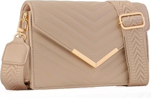 حقيبة كروس نسائية - حقيبة كتف كلاسيكية مبطنة من الجلد النباتي مع حزام عريض قابل للتعديل in Kuwait