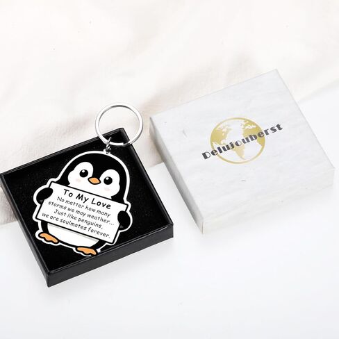Delujouberst Valentines Gifts for Him Her, Cute Penguin Keychain for Boyfriend Girlfriend Romantic Anniversary I Love You Keychains for Husband Wife, Couple Valentines Day Gift for Couple in Saudi Arabia