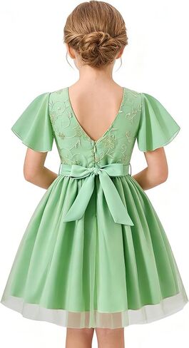 Flower Girl Tulle Tutu Dress - Floral Lace Back Formal Wedding Party Bridesmaid Communion Elegant Princess Gowns in Kuwait