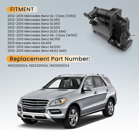 MILLISEC Air Suspension Compressor Pump Compatible with 2012-2016 Benz GL-Class GL350 GL450 GL550 and 2012-2015 Benz ML-Class ML350 ML550 Replaces# 1663200204, 1663200104 in Saudi Arabia