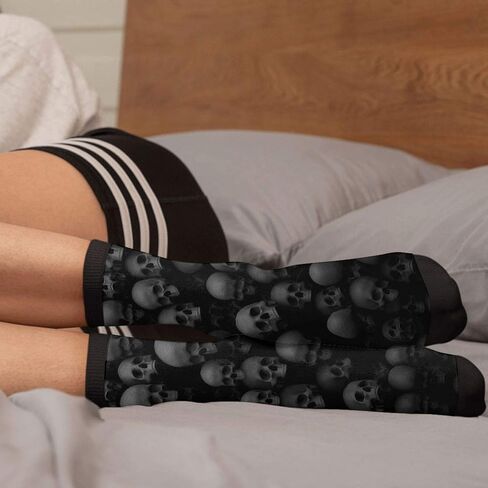 جوارب سوداء على شكل رأس جمجمة جديدة مريحة ورائعة للنساء والرجال، أسود وأبيض 1، 5.5-12 in Kuwait