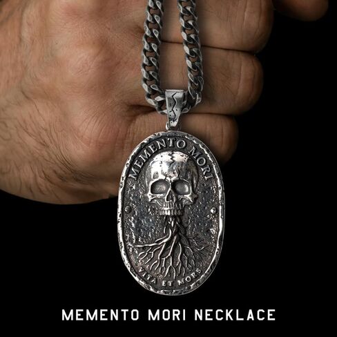 قلادة من الفولاذ المقاوم للصدأ للرجال من شركة Hero Company - قلادة قلادة "Memento Mori Vita Et Mors" - تساعد على إقران المحاربين القدامى مع كلب الخدمة أو كلب المأوى in Kuwait