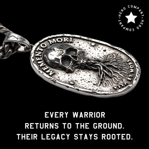 قلادة من الفولاذ المقاوم للصدأ للرجال من شركة Hero Company - قلادة قلادة "Memento Mori Vita Et Mors" - تساعد على إقران المحاربين القدامى مع كلب الخدمة أو كلب المأوى in Kuwait