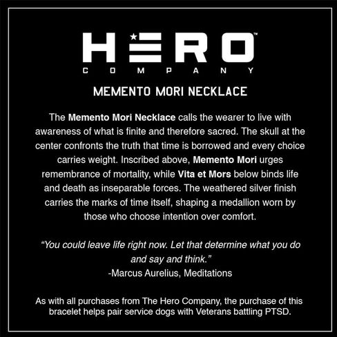 قلادة من الفولاذ المقاوم للصدأ للرجال من شركة Hero Company - قلادة قلادة "Memento Mori Vita Et Mors" - تساعد على إقران المحاربين القدامى مع كلب الخدمة أو كلب المأوى in Kuwait