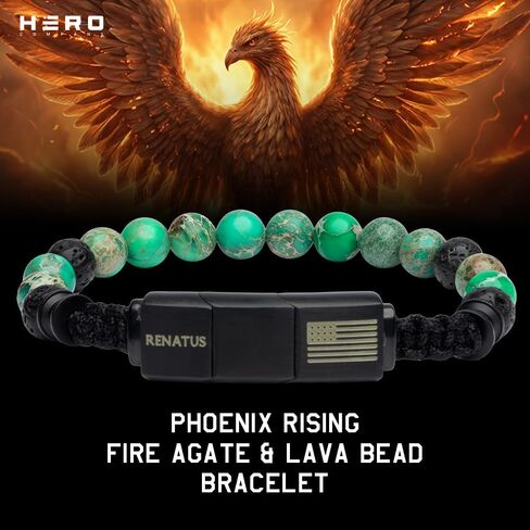 سوار مطرز بأحجار العقيق والحمم البركانية من شركة Hero Company Phoenix Rising Fire للرجال - يساعد على إقران المحاربين القدامى مع كلب خدمة أو كلب مأوى in Kuwait
