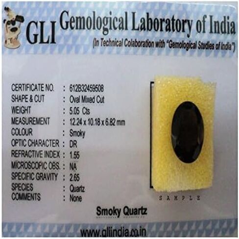 Natural Smoky Topaz Stone 3.25 Ratti (3 carats) Rashi Ratna Origional and Certified by GEMOLOGICAL LABORATORY OF INDIA (GLI) Dhunela Precious Gemstone Unheated and Untreated Gems for Astrological,, in Saudi Arabia