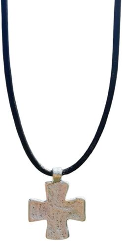 Rustic Silver Flat Cross Necklace - Gold Hammered Men Gift, Mens Gifts, Catholic Women Crosses, Religious Jewelry, Protection Charm, God Faith (Rustic Brown) in Kuwait