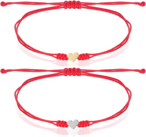 Red Thread Bracelet, 2Pcs Gold Silver Heart Red String Bracelet for protection with Black Pouch Card for Teens Couples Sisters and Friends Valentine's Day Gift in Saudi Arabia