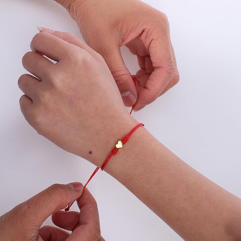 Red Thread Bracelet, 2Pcs Gold Silver Heart Red String Bracelet for protection with Black Pouch Card for Teens Couples Sisters and Friends Valentine's Day Gift in Saudi Arabia