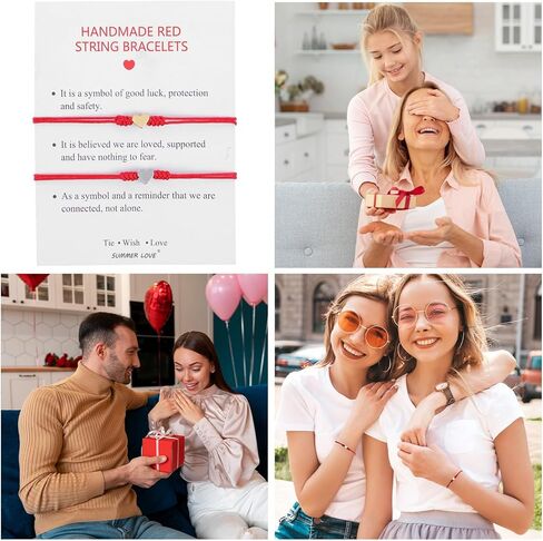 Red Thread Bracelet, 2Pcs Gold Silver Heart Red String Bracelet for protection with Black Pouch Card for Teens Couples Sisters and Friends Valentine's Day Gift in Saudi Arabia
