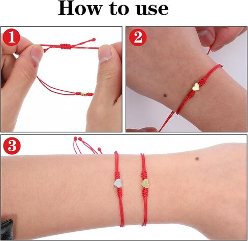 Red Thread Bracelet, 2Pcs Gold Silver Heart Red String Bracelet for protection with Black Pouch Card for Teens Couples Sisters and Friends Valentine's Day Gift in Saudi Arabia