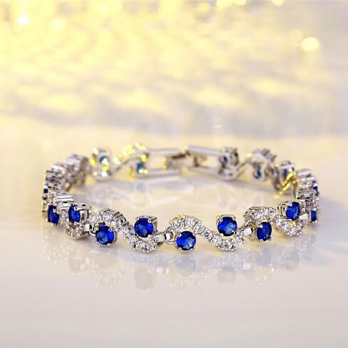Multi - Color Wave - Pattern Tennis Bracelets for Women, Copper - Based Cubic Zirconia Paved Elegant Bangle, Daily & Party Jewelry in Saudi Arabia