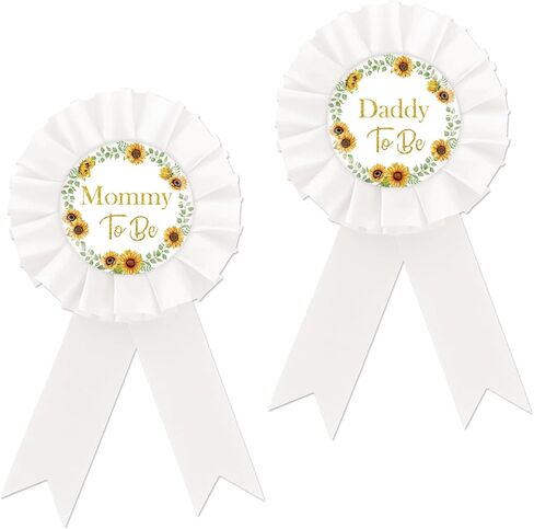 Sunflower Mom To Be Tinplate Badge Pin, Floral Daddy to Be Button Pin, Gender Reveal Ribbon for Mom Dad, Sun Baby Shower Rosette Button Gifts for New Parents Celebrations - 2PCS in Saudi Arabia