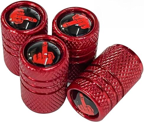 x xotic tech Tire Valve Stem Caps 4 Pack Anodized Aluminum Tire Valve Cap Set, Corrosion Resistant Air Leakproof Universal Stem Covers for Cars Trucks Motorcycles SUVs Bikes (Middle Finger Black+Red) in Saudi Arabia