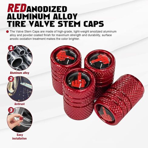 x xotic tech Tire Valve Stem Caps 4 Pack Anodized Aluminum Tire Valve Cap Set, Corrosion Resistant Air Leakproof Universal Stem Covers for Cars Trucks Motorcycles SUVs Bikes (Middle Finger Black+Red) in Saudi Arabia