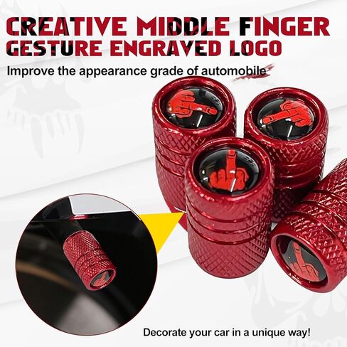 x xotic tech Tire Valve Stem Caps 4 Pack Anodized Aluminum Tire Valve Cap Set, Corrosion Resistant Air Leakproof Universal Stem Covers for Cars Trucks Motorcycles SUVs Bikes (Middle Finger Black+Red) in Saudi Arabia