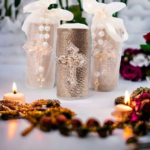 Recuerdos de Bautizo, Primera Comunión,Bodas y Bautizo 12 velas pequeñas con Misterio y Bolsa de Organza incluidos Opción Amazon in Saudi Arabia