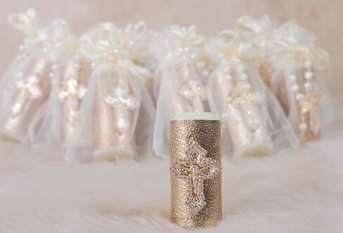 Recuerdos de Bautizo, Primera Comunión,Bodas y Bautizo 12 velas pequeñas con Misterio y Bolsa de Organza incluidos Opción Amazon in Saudi Arabia