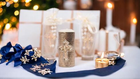 Recuerdos de Bautizo, Primera Comunión,Bodas y Bautizo 12 velas pequeñas con Misterio y Bolsa de Organza incluidos Opción Amazon in Saudi Arabia