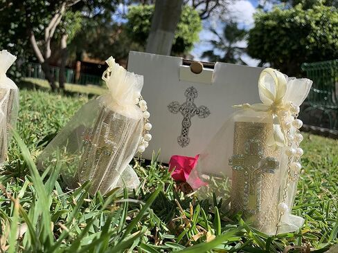 Recuerdos de Bautizo, Primera Comunión,Bodas y Bautizo 12 velas pequeñas con Misterio y Bolsa de Organza incluidos Opción Amazon in Saudi Arabia
