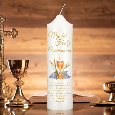 هدايا الشموع المستدقة من My First Holy Communion مقاس 9.84 بوصة، شموع كاثوليكية دينية مع تصميم الكأس، هدايا كاثوليكية لمستلزمات الكنيسة وحفلات الزفاف المعمودية in Saudi Arabia