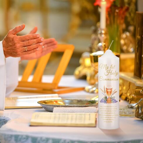 هدايا الشموع المستدقة من My First Holy Communion مقاس 9.84 بوصة، شموع كاثوليكية دينية مع تصميم الكأس، هدايا كاثوليكية لمستلزمات الكنيسة وحفلات الزفاف المعمودية in Saudi Arabia