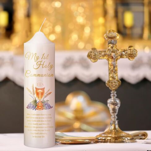 هدايا الشموع المستدقة من My First Holy Communion مقاس 9.84 بوصة، شموع كاثوليكية دينية مع تصميم الكأس، هدايا كاثوليكية لمستلزمات الكنيسة وحفلات الزفاف المعمودية in Saudi Arabia