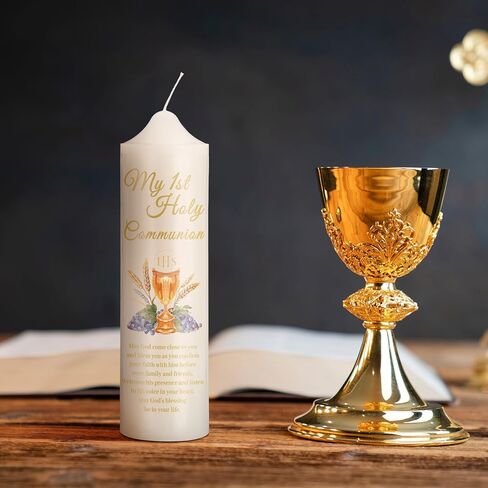 هدايا الشموع المستدقة من My First Holy Communion مقاس 9.84 بوصة، شموع كاثوليكية دينية مع تصميم الكأس، هدايا كاثوليكية لمستلزمات الكنيسة وحفلات الزفاف المعمودية in Saudi Arabia