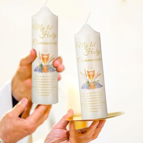 هدايا الشموع المستدقة من My First Holy Communion مقاس 9.84 بوصة، شموع كاثوليكية دينية مع تصميم الكأس، هدايا كاثوليكية لمستلزمات الكنيسة وحفلات الزفاف المعمودية in Saudi Arabia