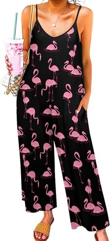 Flamingo Suspender Jumpsuit Womans Slings Overalls Camisole Pant Loose Sleeveless Adjustable Strap Home Long Pant in Saudi Arabia