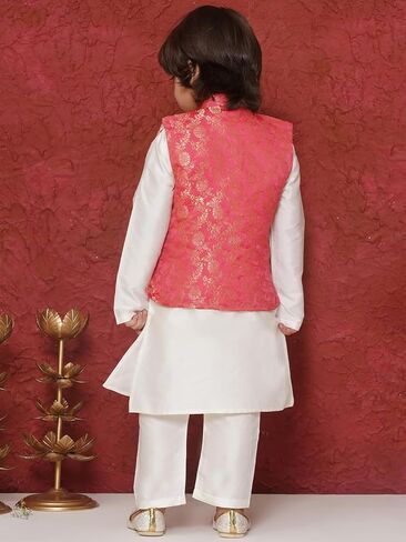 AJ DEZINES Kids Ethnic Wear Brocade Full Sleeve Embroidery Kurta Pajama Set For Boys With Waist Coat Nehru Jacket in Kuwait