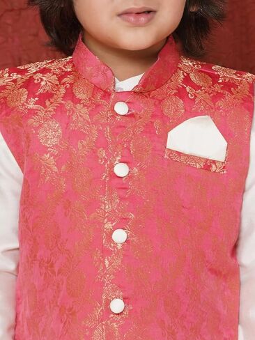 AJ DEZINES Kids Ethnic Wear Brocade Full Sleeve Embroidery Kurta Pajama Set For Boys With Waist Coat Nehru Jacket in Kuwait